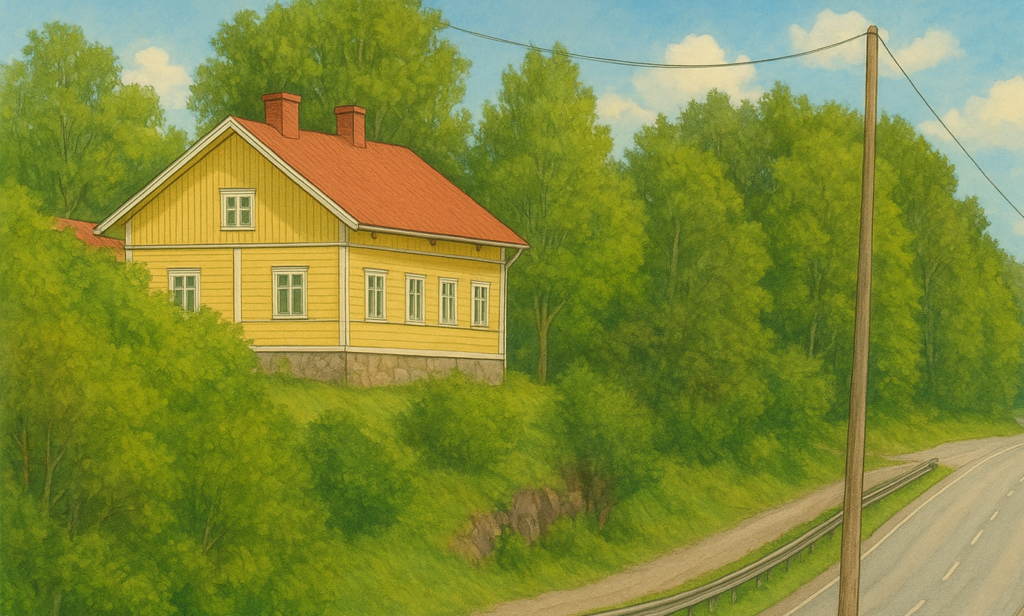 Tekoälyllä tuotettu piirroskuva Franssintalosta.