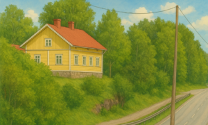 Tekoälyllä tuotettu piirroskuva Franssintalosta.